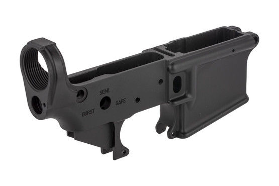 The Aero M16 lower receiver has safe, semi, and burst fire selector markings